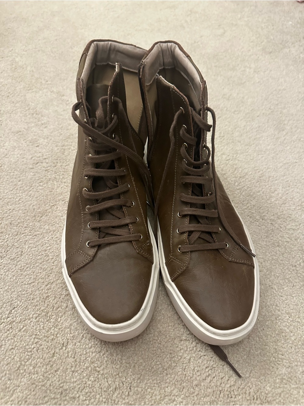 TCG Men's Brown High-Top Casual Leather Sneakers Size 12
